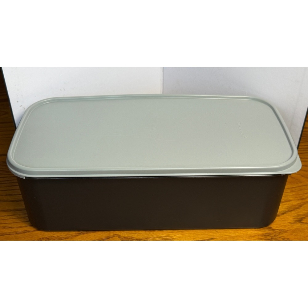 Tupperware Memory Mates: Black Rectangular Container, Gray Lid, Divider Rack - Picture 3 of 9